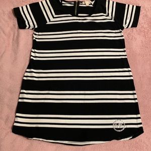 Sporty black and white striped Michael Kors mini dress.